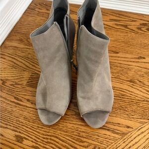 Suede Peep-Toe Ankle Booties in Gray